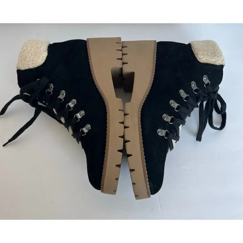Blondo Devin Waterproof Boots Women 8.5 Black Excellent Suede Sherpa Lug Sole‎